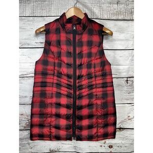J.Jill Side Zip Down Vest Plaid Red Black Small S Buffalo‎ Check Zip Pockets